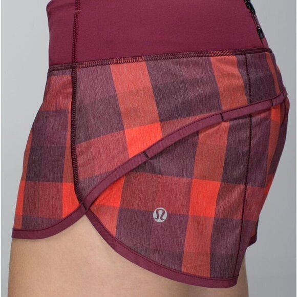 RARE Lululemon Run Low Rise Lined Short Buffalo Check Red 8 - Picture 4 of 11